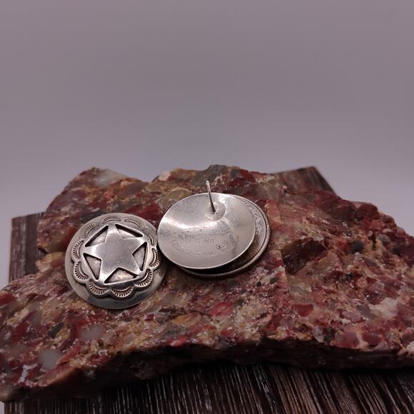 Sacajawea Navajo Star Sterling Silver Concho Earrings - Picture 4 of 5